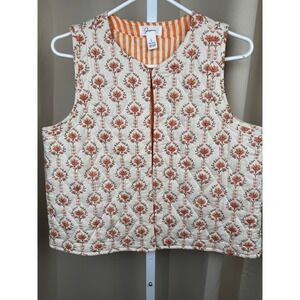 Japna Quilted Floral Cotton Vest Cottagecore Boho Indie Prairie Layering Top L